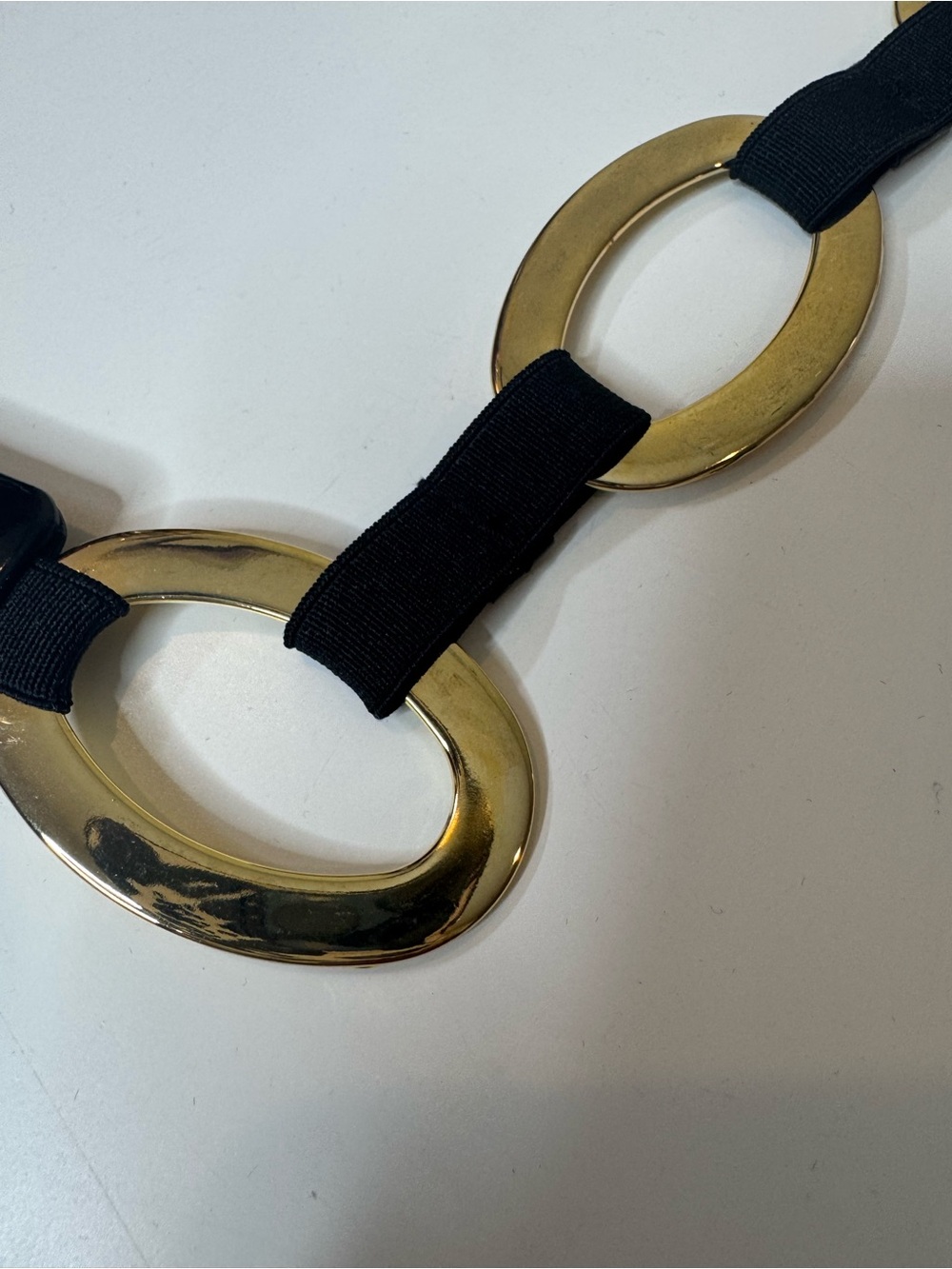 SUZI ROHER Gold Link Statement Belt Black Elastic Stretch Belt - Picture 4 of 9
